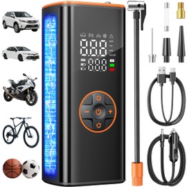 Sockspree Tire Inflator Portable Air Compressor,Cordless Smart Pump with Tire Pressure Gauge 150PSI, Air Inflatable Pump with LED Lights for Cars, Bikes, Motorcycle, Balls and More，Orange-Black
