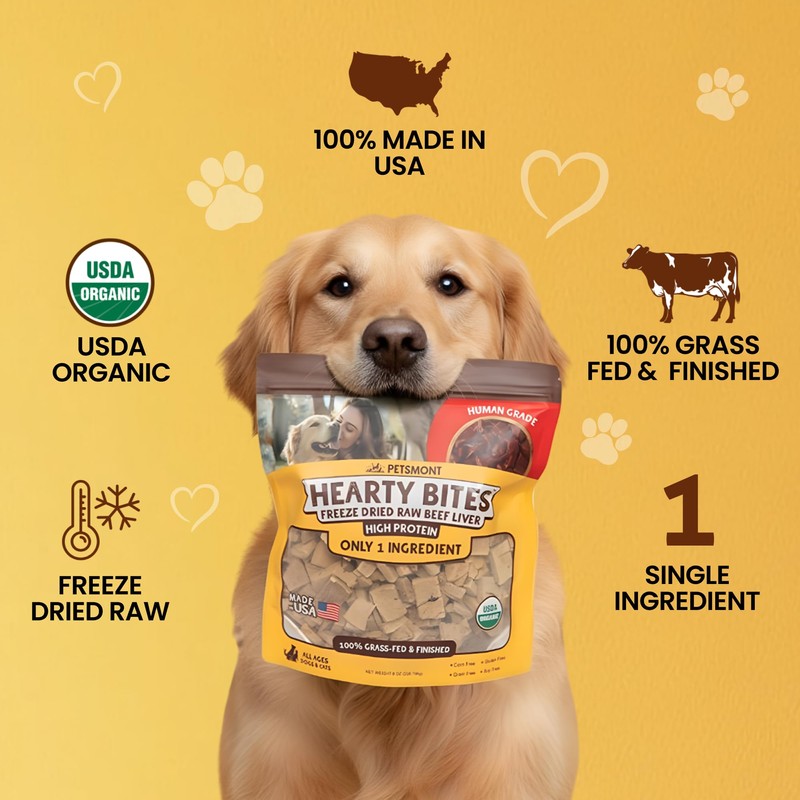 Petsmont Hearty Bites - Organic Freeze-Dried Beef Liver Dog Treats