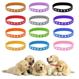 Jinlaili Pack of 12 Puppy ID Collars, Double-Sided Soft Newborn Pet Collars, Multicoloured Adjustable Puppy Collars, Collars for Newborn Dogs Puppies Kittens Pet