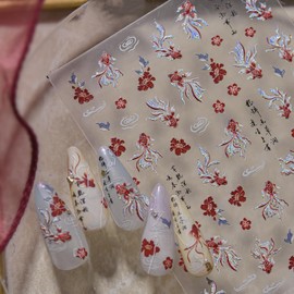 Goldfish Nail Art Stickers Decals WLGDLH Spring River Koi Nail Decals 1PCS 5D Embossed Design Nail Stickers Summer Red Koi Manicure Supplies for Women DIY Decorations