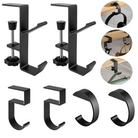 Aipeeo Bag Holder for Table, Pack of 6 Adjustable Handbag Holders, Non-Slip Bag Hooks for Table, Handbag Holder for Office Tables, Restaurant, Table (Black)