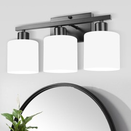 SILAMPDI Black Bathroom Light Fixture Over Mirror, Rustproof 3-Light Vanity Lights Fixtures, Modern Wall Sconces Lighting for Bedroom, Hallway, Milky White Glass Shades, E26 Base, Bulbs Not Included