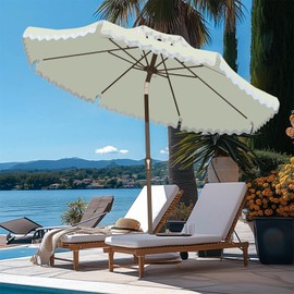 AreShark Fringe Patio Umbrella with Push Button Tilt & Easy Crank - 9ft Outdoor Market Umbrella with Cool Vent Design for Garden, Pool, Deck, Backyard