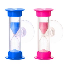 TecaherFav 2-Minute Hourglass Sand Timers with Suction Cup - Set of 2 Unbreakable Plastic Sand Clock Timer for Kids, Classroom, Games, Toothbrushing (Pink & Blue)