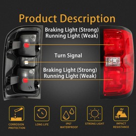 MiKaFex Tail Light Housing Compatible With 2014-2019 Chevy Silverado 1500 2500 HD 3500 HD 2015-2019 GMC Sierra 3500HD 2019 Silverado 1500LD Driver and Passenger Side Red Rear Brake Lamps Without Bulb