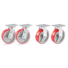 KATUNA 3-6 Inch Industrial Casters Set of 4, Heavy Duty Casters Wheels with Brake 4000LBS, Maintenance-Free Polyurethane on Aluminum Wheels, Use for Machines,Workbenches (5 inch 2 Swivel & 2 Rigid)