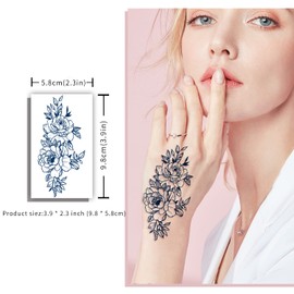 30 Sheets Semi-Permanent Tattoos for Women Inspirational Words Tatto Stickers, Floral Rose Sunflower Body Dark Blue Fake Tattoos for Adult Men Kids, Lasting 1-2weeks Tiny Waterproof