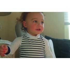 UMELOK Infant Swimsuit Boy One Piece Rashguard with Hat UPF 50+ Sun Protection, Blue Stripes, 3-6 Months