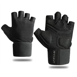 RYMNT Workout Gloves with Weight Lifting Wrist Wrap,Vented Cushioned Palm & Extra Grip for Men Women Gym,Weightlifting,Fitness Training,Fitness,Exercise,WODs,Pullups.MN Black-XLarge