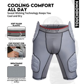 Exxact Sports Touchdown 5-Pad Adult Football Girdle for Men - Football Padded Girdle with Cup Pocket, Mens Girdle Pants (AXL, Gray)