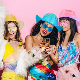 Xtinmee Space Cowgirl Holographic Hat and Rimless Heart Sunglasse Cowgirl Sparkly Hat for Party Costume Accessories