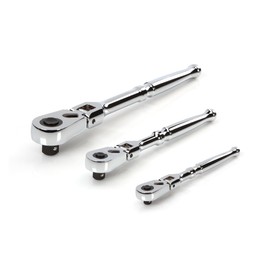 TEKTON 1/4, 3/8, 1/2 Inch Drive Flex Head Quick-Release Ratchet Set, 3-Piece (6, 8, 10-1/2 in.) | SRH92103