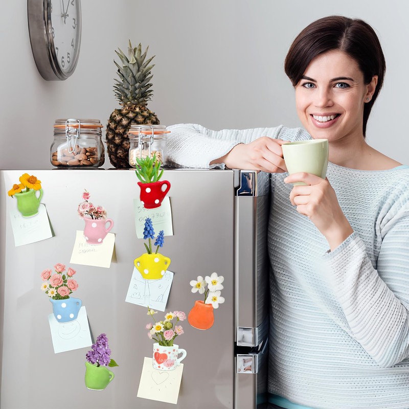 8 Pack Mini Vase Magnets for Fridge - DIY Flower