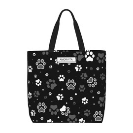 AMORVITA Dog Tote Bag for Women with Zipper Pockets Handles - Paw Print Bags Reusable Grocery Bags Portable Shopping Beach Bag, Dog Lovers Gifts Large Utility Tote Bag for Travel Gym Work