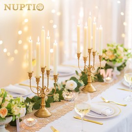 NUPTIO Gold Candelabras Candle Holder Set of 2 Metal Candelabra Centerpieces 5 Branches Candle Stick Stands Candleholder Fireplace Wedding Reception Antique Decorative Dinning Table Christmas