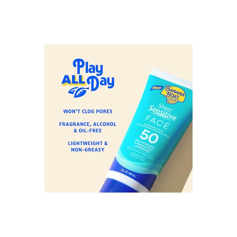 Banana Boat Sheer Sensitive Face Sunscreen Lotion, SPF 50, 3oz