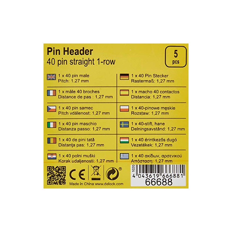 Delock Pin Header 40 Pin 1.27mm Pitch 1 Row Straight