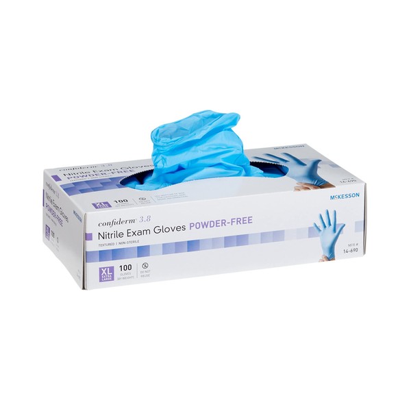 McKesson Confiderm 3.8C Nitrile Exam Gloves, Non-Sterile, Powder-Free, Blue, Medium, 100 Count, 10 Boxes, 1000 Total