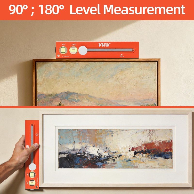 7 Inch Aluminum Torpedo Level with 90°/180° Bubble Vials,Magnetic Leveler