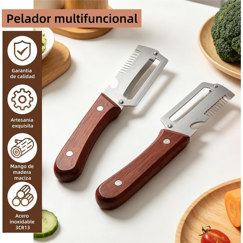 2 PCS Pelador Verduras Multifunción 3 EN 1, Cuchillo Pelador