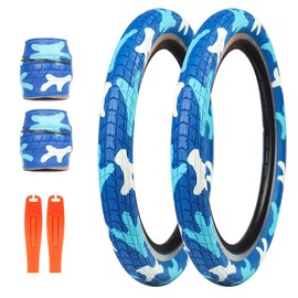 BALINGE 20 x 2.125 Bike tire 2 Pack 20 Bike tire BMX Bike Tires Kids Blue 20" Bike Tires Folding Replacement Tires Fits Most Kids Bikes,Camo Style Blue Mix,2 Tires 2 Levers