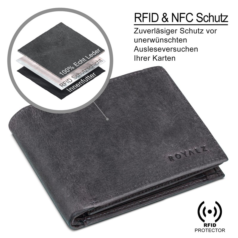 ROYALZ 'Detroit' Men's Leather RFID Protection Wallet Compact Wallet Landscape