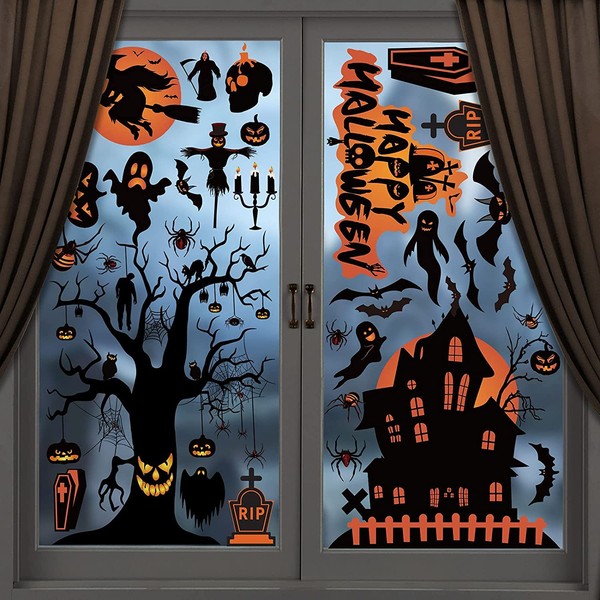 98pcs Halloween Decorations | 8 Sheets Halloween Window Stickers I