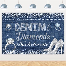 kreat4joy Denim and Diamonds Party Decorations, Denim and Diamonds Bachelorette Backdrop Banner for Bridal Birthday Wedding Engagement Photography Background 5 x 3 Ft