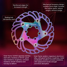 KOOTU Bike Disc Brake Rotor with 6 Bolts Stainless Steel 160mm 180mm 203mm Bicycle Rotors for Road Bike, Mountain Bike, BMX, MTB