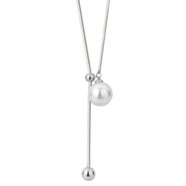 Halgio Women's Long Necklace, Long Necklace, Silver, Y-Shaped, Thin Lariet, Pearl, Popular, Chain, Thin Accessory, Jewelry, Pendant, Simple, Everyday Use, Stylish, Cute, Adult, Gift, Wedding, Alloy