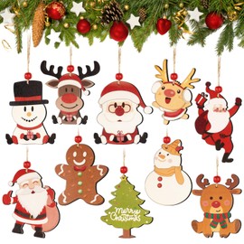 BOFUNX Pack of 10 Christmas Pendants, Wooden Christmas Tree Pendants, Christmas Tree Decoration, Hanging Ornament Pendant, Christmas Decoration Gift