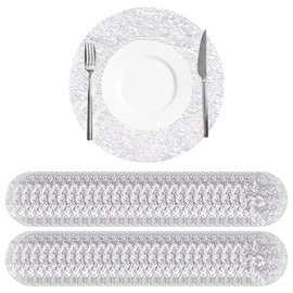 URROMA Meal Mat, 50Pcs Disposable Silver Dining Mat Silver Foil Grid Table Mat Dining Mat Metal Circular Cushion Silver Placemats Party Decor