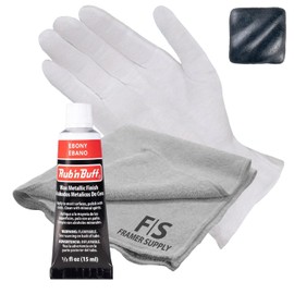 Rub n Buff Metallic Wax with Cotton Glove and 8" x 8" Cloth - Gilding Wax for a Smooth Adjustable Gloss Finish - Single 0.5oz/15ml Tube (Ebony)