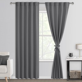 DWCN Grey Blackout Curtains 84 inch Length for Bedroom - Back Tab and Rod Pocket Tieable Privacy Protect Draperies Thermal Light Blocking Window Treatment for Living Room, 42 x 84 Inch, 2 Panels