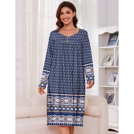 Becotal House Dresses for Women with Pockets Women Nightgowns Floral Print Long Sleeve Moo Moos for Women with Pockets Lounge Mumu Dress
