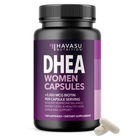 HAVASU NUTRITION DHEA Supplement for Women with Biotin 5000mcg - DHEA 50mg and Biotin Supplement for Hormone Balance and Hair, Skin, Nail Support - 120 Count - Vegan, Non-GMO, Gluten-Free - 4 Month Supply