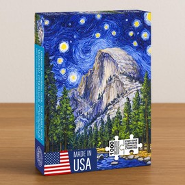 National Parks Collective Yosemite National Park Jigsaw Puzzle 1000 Pieces for Adults - Starry Night, Art by Luis Rincón, Made in USA from Recycled Materials