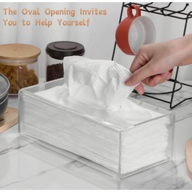 Clear Acrylic Tissue Box，Rectangle Disposable Paper Facial Holder with Lid,Dryer Sheet Container Napkin Organizer for Bathroom, Kitchen and Office Room Decor