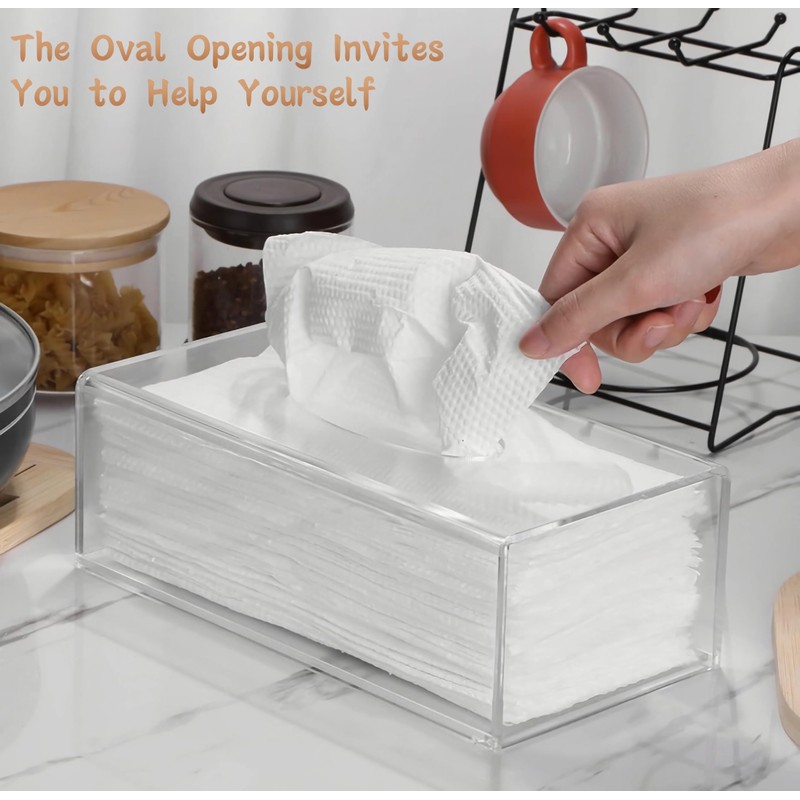 Clear Acrylic Tissue Box，Rectangle Disposable Paper Facial Holder with Lid,Dryer