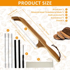 LAINIUTE Bow Bread Knife with 3 Replacement, Stainless Steel Serrated Blades, Ergonomic Wood Handle Bread Bow Knife, Multipurpose Sourdough Bread Knife for Homemade Bread