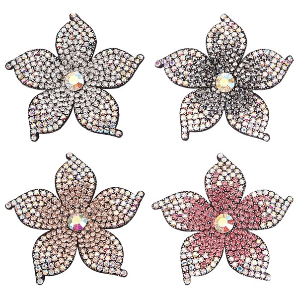 SUPERFINDINGS 4 Pieces 4 Colours Rhinestone Crystal Applique Shiny Exquisite Portable on Iron-On Patches or Sewable Crystal Appliques for Clothing Scrapbooking Shoes Bag
