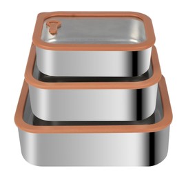 304 Stainless Steel Food Storage Containers - Heat-Resistant Glass Lid Set for Secure Meal Prep, Ideal for Cooking, Office & Camping (3pcs-21 oz, 42 oz and 70 oz)