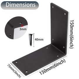 4Packs Heavy Duty Steel Corner Brackets, 90 Degree Angle Post Bracket-6"x 6" Large Connector Brace, Sturdy L Braces for Building Decorative Knee Braces, Angle Connector Support for Wood DIY Projects