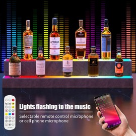Cubehom LED Lighted Liquor Bottle Display Shelf, 38 Inch Bar Display Shelf, DIY Illuminated Bottle Shelf with App & Remote Control, 2 Step Freestanding Holding Bottles for Home Bar, Party, Grey