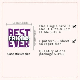 Friendship Stickers Kids Teens Girls Students Cute 51 PCS Friends Forever English Phrases Decoration Laptops Decals Phone Water Bottle Cup Luggage Computer Wall Award Sticker
