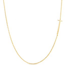 Rae Dunn Sideways Initial Necklace for Women 14K Gold Plated Brass Pendant Delicate Chain Letter T