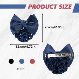 Hair Net with Bow Hair Net, Pack of 3 Ballet Bun Net, Elastic Bun Net, Bow Hair Net, Hairstyle Fix Hair Loss, Hairstyle Aid for Ballet, Tournament, Gymnastics, Black Blue Red, multicoloured