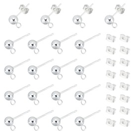 UNICRAFTALE Pack of 50 Silver Colour Ball Stud Earrings 304 Stainless Steel Earring Posts with Loop Metal Stud Earrings Pins Stud Earrings with Earring Nuts Earring Components for Making Earrings