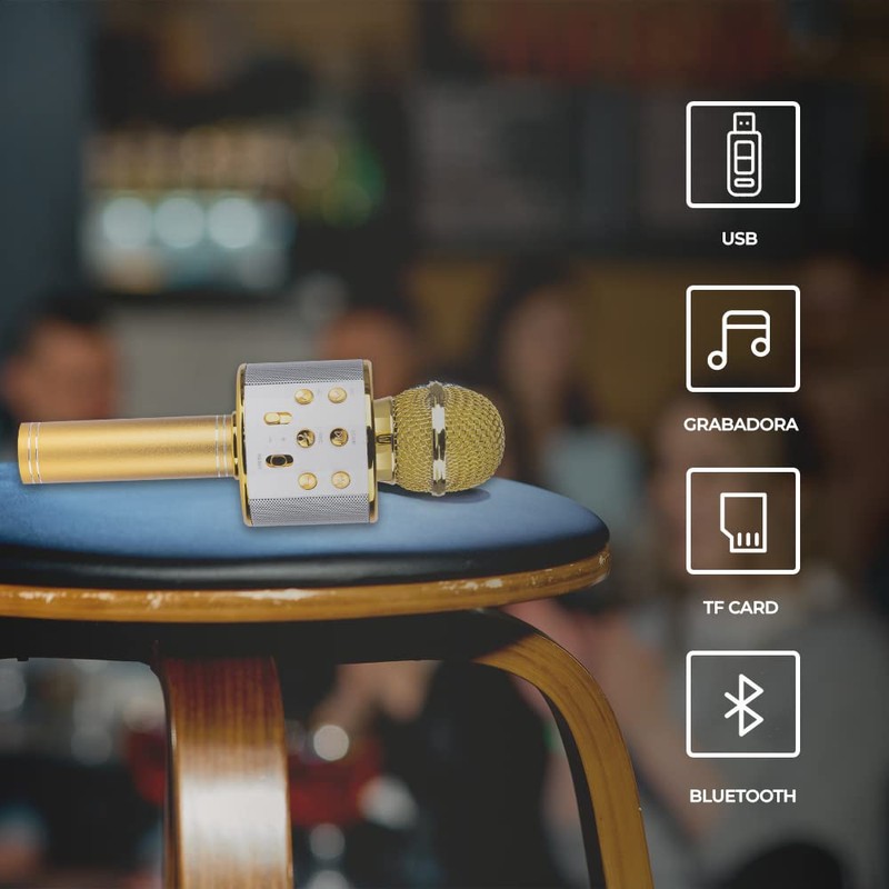 Ginga Micrófono Inalámbrico Karaoke con Bocina Bluetooth Incluida, Múltiples Funciones