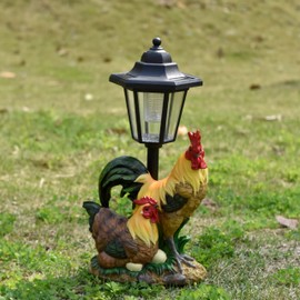 JIALINXIA Solar Garden Outdoor Statues Rooster Hen Couple with Light, Outside-Outdoor Decorations Chicken Sculptures for Patio Yard Lawn Walkway Ornaments Clearance Gifts for Mom Grandma Birthday